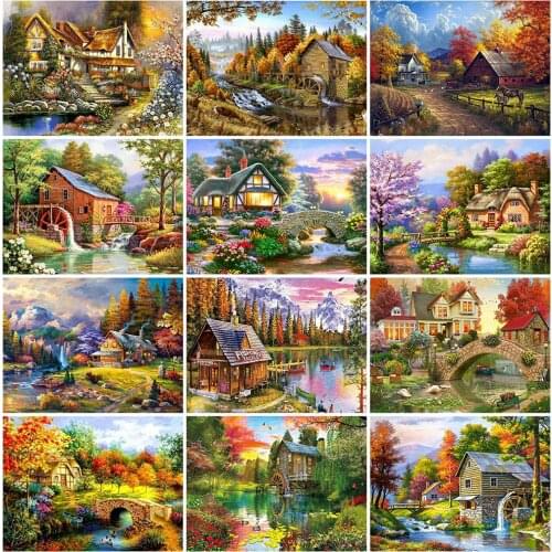 EverShine Diamond Painting Autumn Diamond Embroidery 5D DIY Full Square House Cross Stitch Mosaic Landscape Home Decor