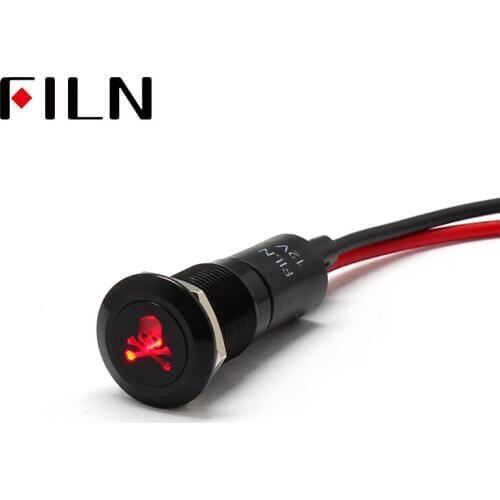 FILN 12mm Car dashboard skull symbol led red yellow white blue green 12v led indicator light with 20cm cable