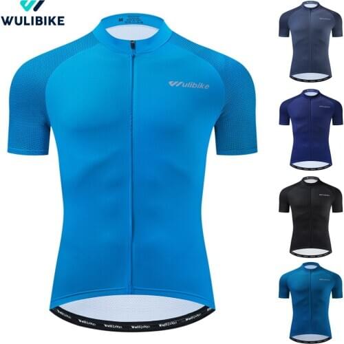 Wulibike New Cycling Jersey Mens Summer Breathable Anti-UV Short Sleeve Top Bicycle Sport Uniforms T Shirt for Man Blue Series