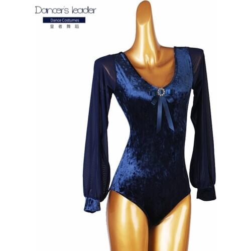 Latin Dance Body Suit Velvet Onesies Long Sleeve Practice Clothes High-end Custom Female adult Child Top Performance Clothing
