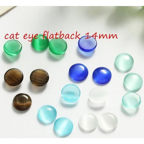 MRHUANG 50pcs Eye Stone Beads 14mm Natural flatback Round cat eye Stone cabochon for jewelry making DIY Jewelry Material