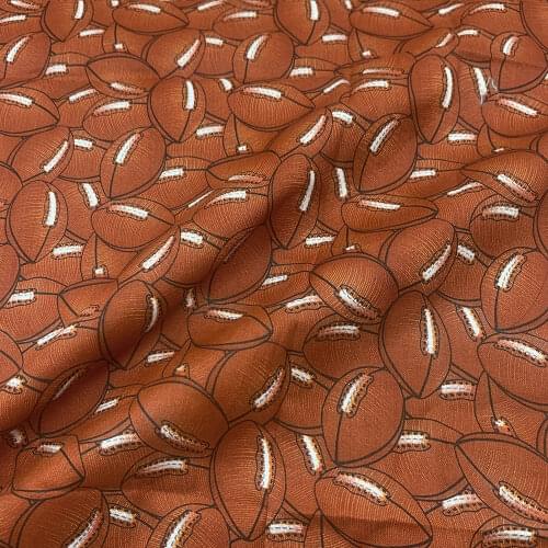 Beautiful 110cm Width 100% Cotton Fabric Digital Printing DIY Sewing Children Clothing Dress Brown Bottom Football Printed