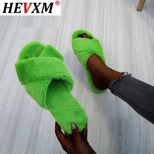Furry Womens Sandals Outdoor Plush Fur Women Slippers Sandals with Rubber Soles Non-slip Indoor Slippers Zapatillas De Mujer