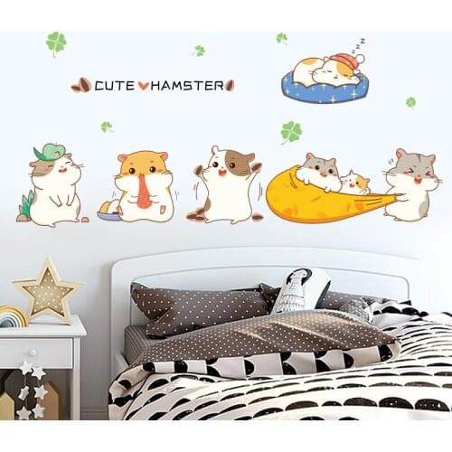 Cute Cartoon Hamster Wall Stickers Kawaii Room Decor Anime for Living Room Bedroom Teen Room Decoration Childrens Wallpaper