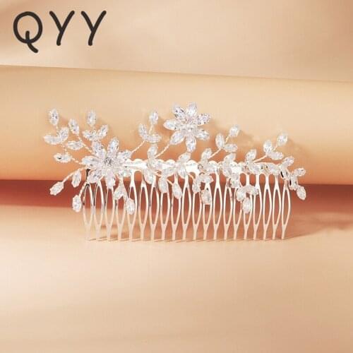 QYY Fashion Bridal Wedding Accessories Zircon Hair Comb Clips for Women Silver Color Hair Jewelry Prom Bride Headpiece Gifts