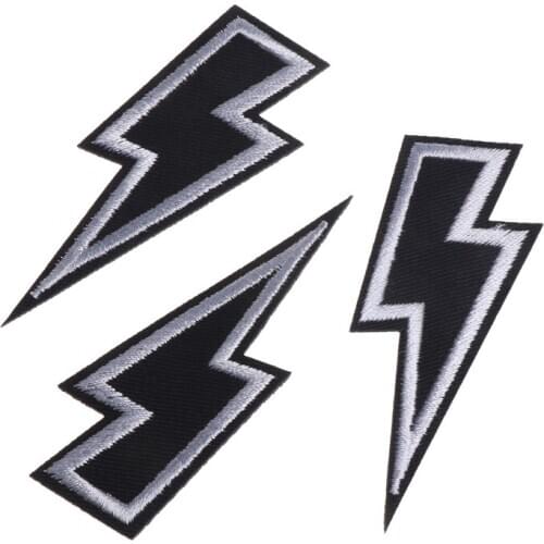 Lightning Embroidered Iron on Patches Clothing Retro Stripes Motif Appliques
