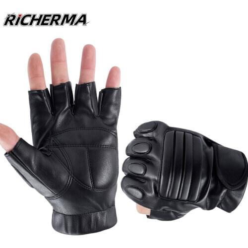 Richerma Motorcycle Gloves Fingerless Leather Waterproof Hand Protective Motorbike Gloves Male Summer Cycling Gloves Women