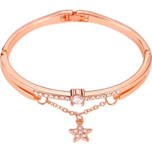 New Arrival Metal Alloy Lovely Birthday Gifts Rose Gold Silver Color Five Star Pendant Charms Bangle Bracelet