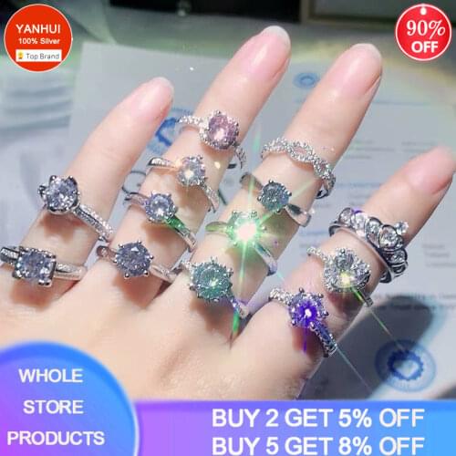 With Certificate Silver 925 Engagement Wedding Rings For Women Natural Zirconia Gemstone 18K White Gold Color Fine Jewelry Gift