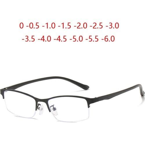 Half Frame Square Nearsighted Glasses Women Men Clear Mirror Myopia Lens Prescription Spectacle 0 -0.5 -1.0 -1.5 To -6.0