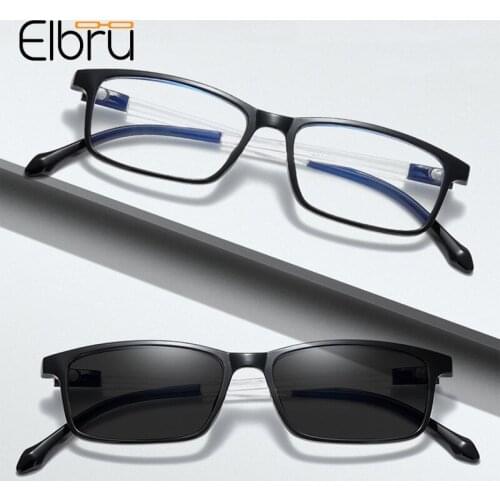 Elbru Photosensitive Smart Color-changing Flat Lens Glasses Vintage Women Ultralight Gradient Color Frame Clear Plain Eyeglasses