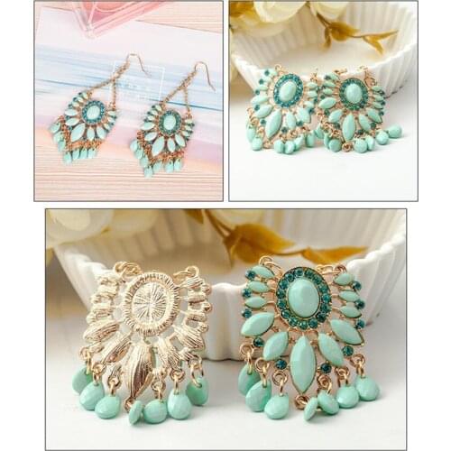 Mint green oval water drop acrylic crystal beads gold alloy charm retro chandelier pendant charms drop dangle women earring gift