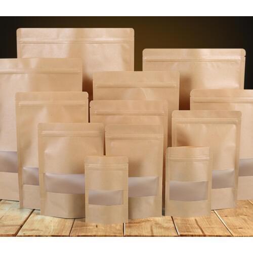 Kraft Paper Bag Ziplock Bag with Window Food Zipper Kraft Bag Storage Bags Kitchen Food Hermetic Bags Zip Bags For Dried Food