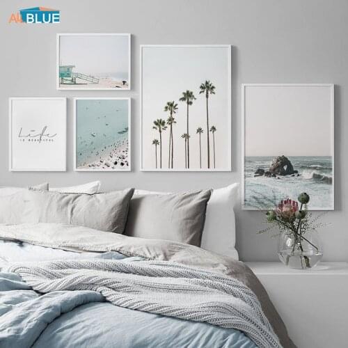 Nordic Style Palm Tree Ocean Beach Sunny Life Poster Wall Art Canvas Print Landscape Painting Decoration Picture For Living Room