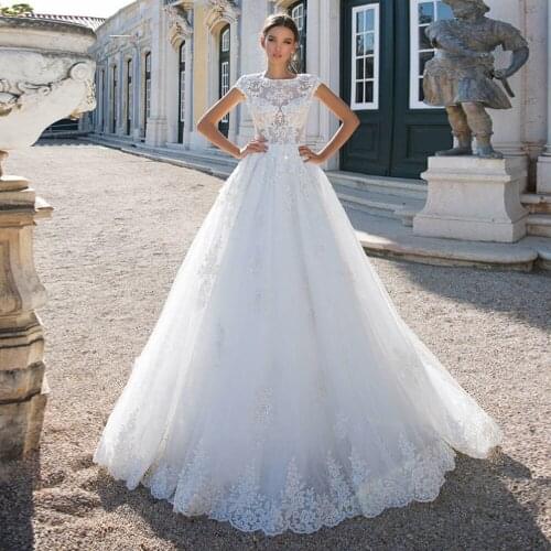 Robe de Mariee Luxury A-line Wedding Dresses White Tulle Vestido de Noiva Sequined Appliques Princess Hochzeitskleid Bridal Gown