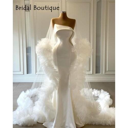 Classic Satin Wedding Dresses Mermaid Bridal Dress with Ruffles Wrap vestidos de novia