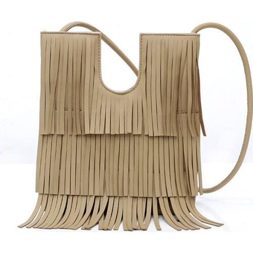 Simple Soft Leather Crossbody Bags Tide Fashion Thin Tassel One-Shoulder Bag Ladies U Shape Bag