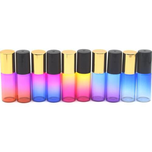 5ml Gradient Colorful Perfume Roll Glass Bottle Empty Essential Oil Sample Roller travel Glass Bottle Black Gold Cap 500pcs