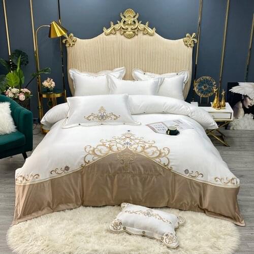Luxury 600TC Satin Silk Cotton Gold Embroidery European Palace Bedding Set Double Duvet Cover Bed Linen Pillowcases Home Textile