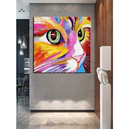 100% Hand Painted Lovely Cat Oil Painting Artwork Cartoon Wall Decor Art Paintings Modern Hot Selling Children Room Decoration