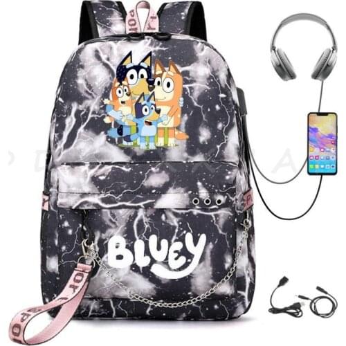 Bingo bluey Backpack Men Women USB Charge Knapsack Boys Girls Kids Cartoon Rucksack Students School Bags