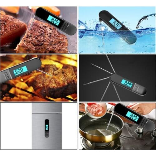 Meat Thermometer, Waterproof Digital Instant Reading Meat Thermometer with Folding Probe Calibration Function for Cooking Food
