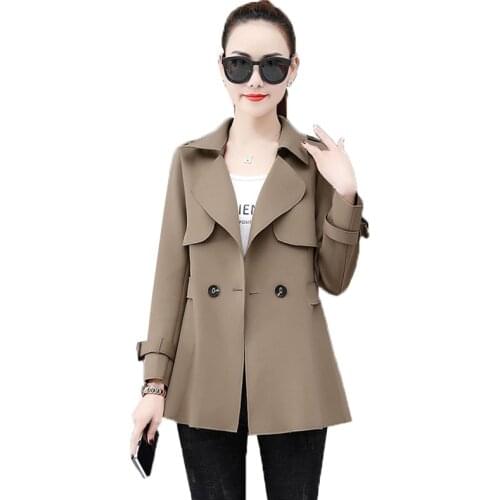High-Quality Elegant Women Trench Coat 2021 New Spring Autumn Suit Collar Double Breasted Short Coat Outerwear Female Tops W482