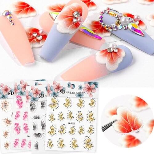 Nails Decoration Nail Art Full Cover Adhesive Foil Stickers Manicure Decals Thin DIY 5D Flower Nail Stickers for Acrylic Nails
