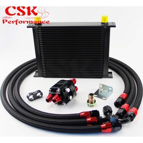 30 ROW AN-10AN UNIVERSAL ENGINE TRANSMISSION OIL COOLER KIT ALL BLACK