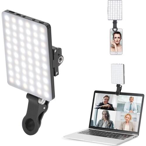 Video Live Stream Light 3200k-5600k 60LED High Power Rechargeable Clip Fill Video Light with Front&Back Clip LED Lamp for Phone