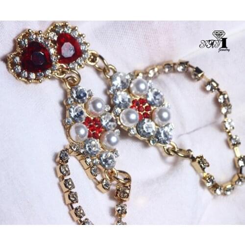 YaYi Jewelry Multi Glass Flower Dangle Women Ancient Gold Color Wear Ear Band Tassel Wedding Stud Drop Hoop Clip Earrings