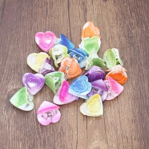 20pcs/Lot Hair Accessories Girls Small Hair Claw Cute Candy Color Heart Pattern Hair Clips For Kids Children Hairpin Headwear
