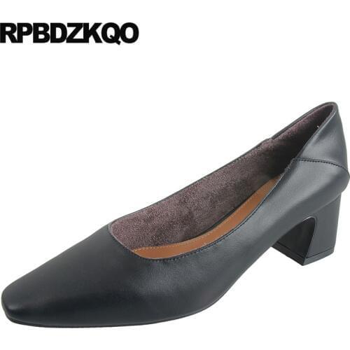 Medium heels chunky thick 2019 fashion shoes brand mules slipper sandals high pumps pointed toe office ladies new black women