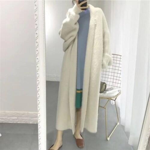Women Winter Elegant Thick Super Long Sweater Coat Mink Cashmere Batwing Sleeve Loose Knitted Cardigan Jacket Loose Outwear