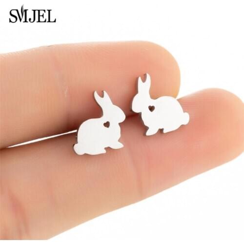 SMJEL Stainless Steel Rabbit Earrings For Women Ear Jewelry Lovely Animal Bunny Earrings Birthday Gift Wholesale Accessories
