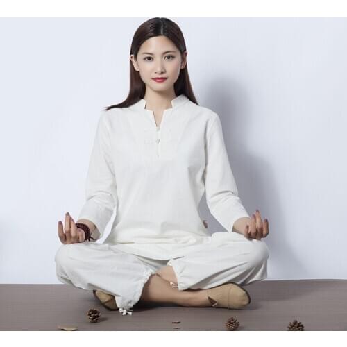 Women Yoga Set Cotton Linen Long Sleeve Loose Yoga Shirt Shirt+pants Female Meditation Tai Chi Outdoor Yoga Suit Clothing 2pcs