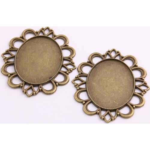 1pcs 30x40mm Inner Size 2 Colors Plated Classic Pierced Style Cabochon Base Setting Charms Pendant Tray