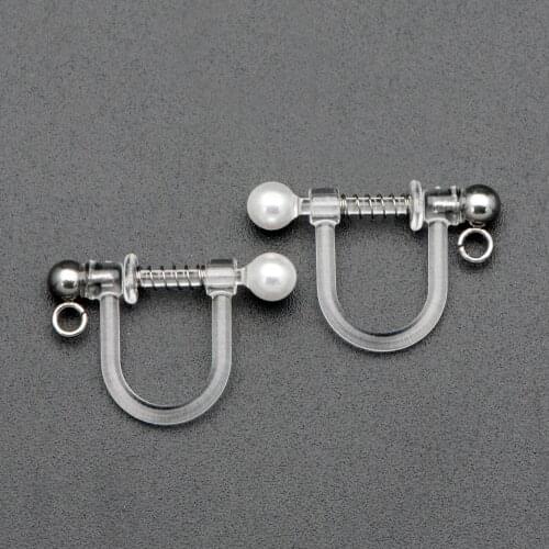 10pcs Resin Clip On Earring Findings, Rhodium plated Brass Earwire, Silver Non Pierced Earrings (GB-670)