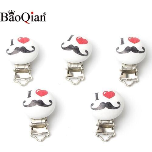 5Pcs Wooden Metal Baby Pacifier Clips For Holders Round Clasps Suspender Children Garment Accessories 29x45mm