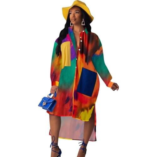 African Dresses For Women 2021 New Fashion Summer Autumn Dashiki Africa Style Print Midi Dress