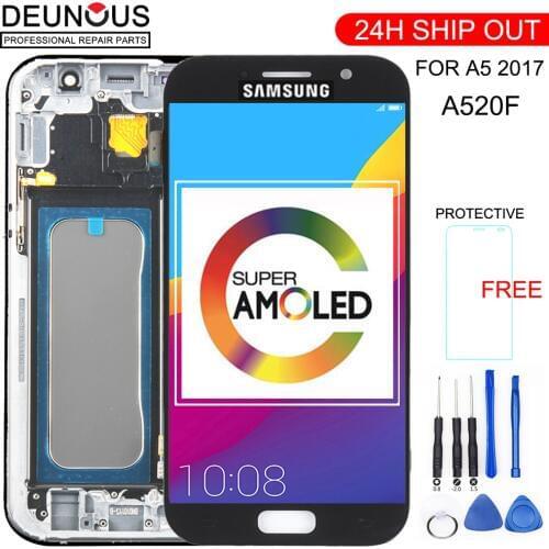 AMOLED For SAMSUNG A5 2017 Display Touch Digitizer Sensor Glass Assembly With Frame For GALAXY A5 2017 A520 A520F LCD SM-A520F
