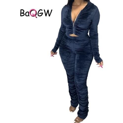 BaQGW Women Tracksuits Two Pieces Set Long Sleeve Top Pants 2 Pieces Set Pleated Sports Velour Sweatsuit Solid Outdoor Wear 3XL