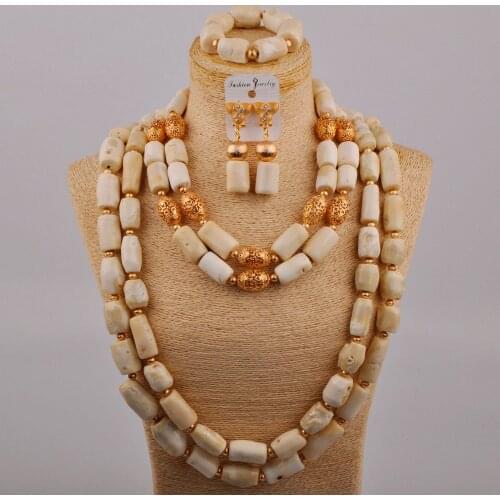 White Natural Coral Jewelry Nigerian Traditional Wedding Beads Necklace African Jewelry Set for Women