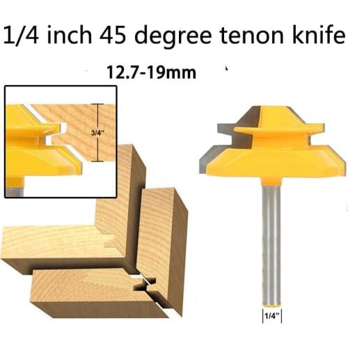 Freeshipping 1 pc 1/4 shank 45 degree tenon knife Tenon Cutter Carbide Glue Joint Router Bit Set Cone Tenon Woodwork Cutter
