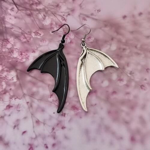 Black and Silver Bat Wing Earrings,Neo Victorian Gothic Earrings, Large Vampire Wing Earrings,gift for Bat Lover, Vampire Bat