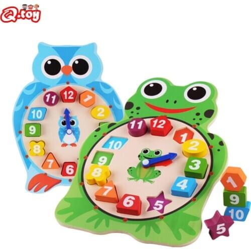 Cartoon Animal Digital Wood Puzzle Clock Toy for Children The Cognition of Shape Color and Number