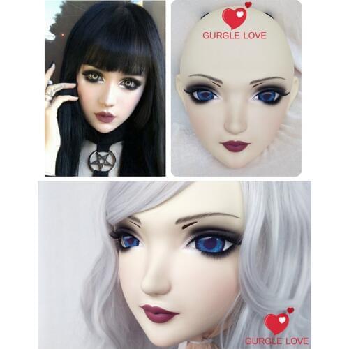 DM134) Female Sweet Girl Resin Half Head Kigurumi Mask With BJD Eyes Cosplay Japanese Anime Role Lolita Mask Crossdress Doll