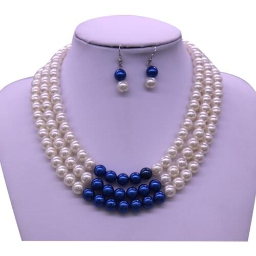 Double Nose Drop Ship Three Layers White Blue Pearl Zeta Phi Beta Necklaces Greek Sorority Choker ZPB ZOB Jewelry