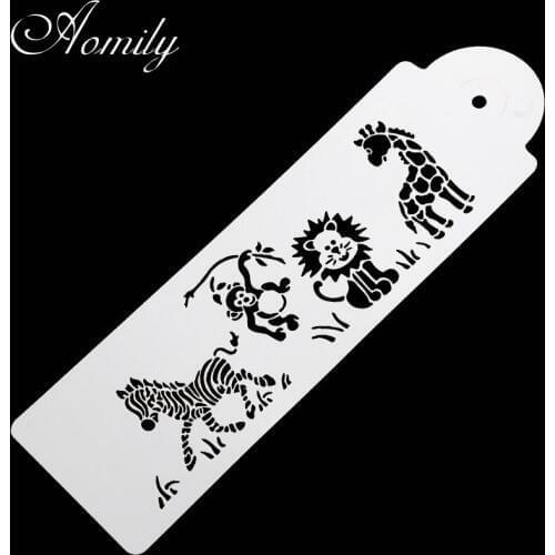 Aomily Cute Giraffe Zebra Monkey Lion Cake Mould Cake Stencil Airbrush Painting Mold Cookies Fondant Cake Mousse Decorating Mold