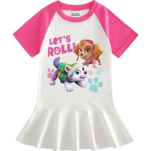 Hot Sale Paw Patrol Girls Kids Cartoon Print Short Sleeve Dress for Summer Childrens Cute Gift Princess Dance Dresses